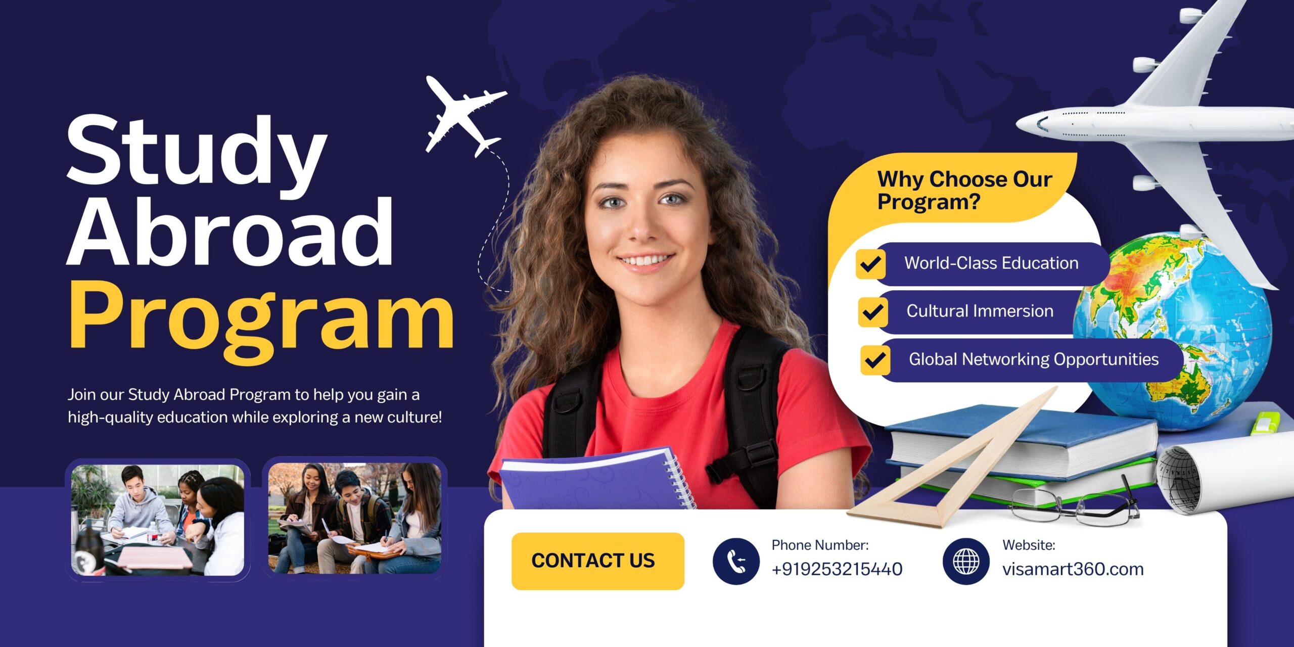 Dark Blue and Yellow Modern Study Abroad Program Banner